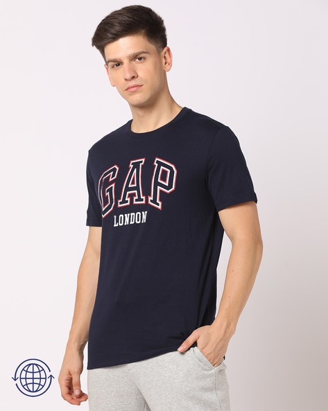 Men Brand Print Relaxed Fit Crew-Neck T-Shirt