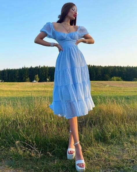 Women Azura Swiss-Dot Tiered Dress