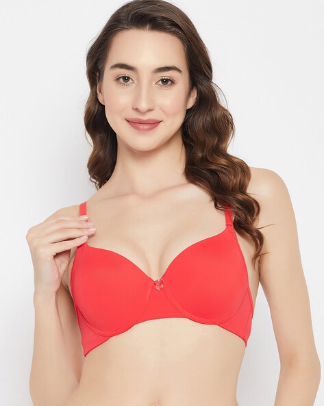 Buy Clovia Padded Non Wired Full Coverage T-Shirt Bra - Red at Rs.528  online