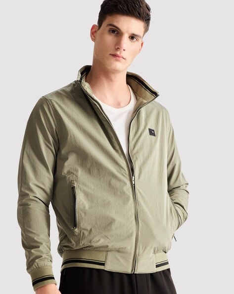 Men Bomber Jacket with Zip Closure