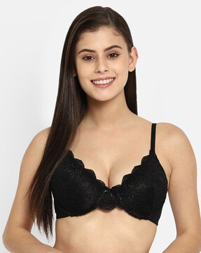 Buy Clovia Padded Wired Full Coverage Push-Up Bra - Black at Rs.1299 online