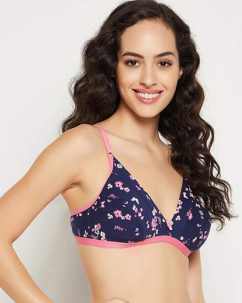 Buy Cotton Non-Padded Non-Wired Printed Plunge Bra In Blue Online