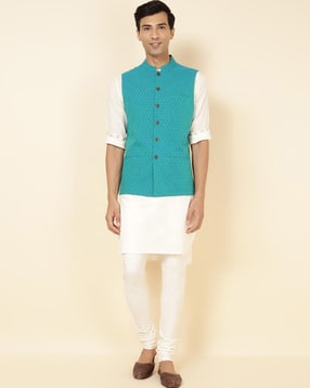 fabindia Men Geometric Print Regular Fit Nehru Jacket-picture-18