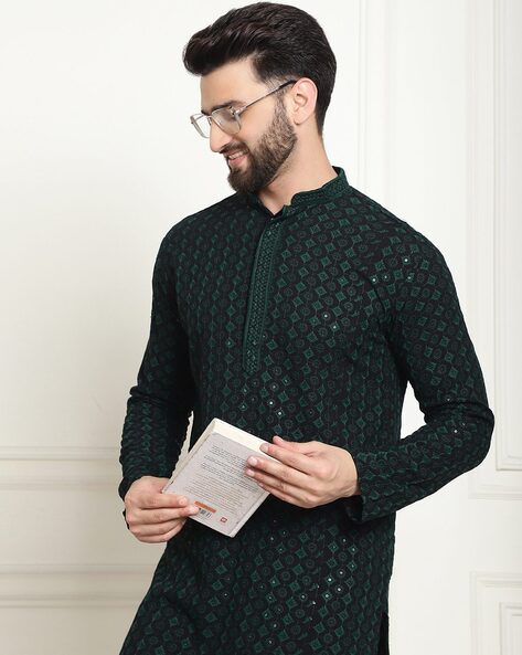 Men Embroidered Regular Fit Long Kurta