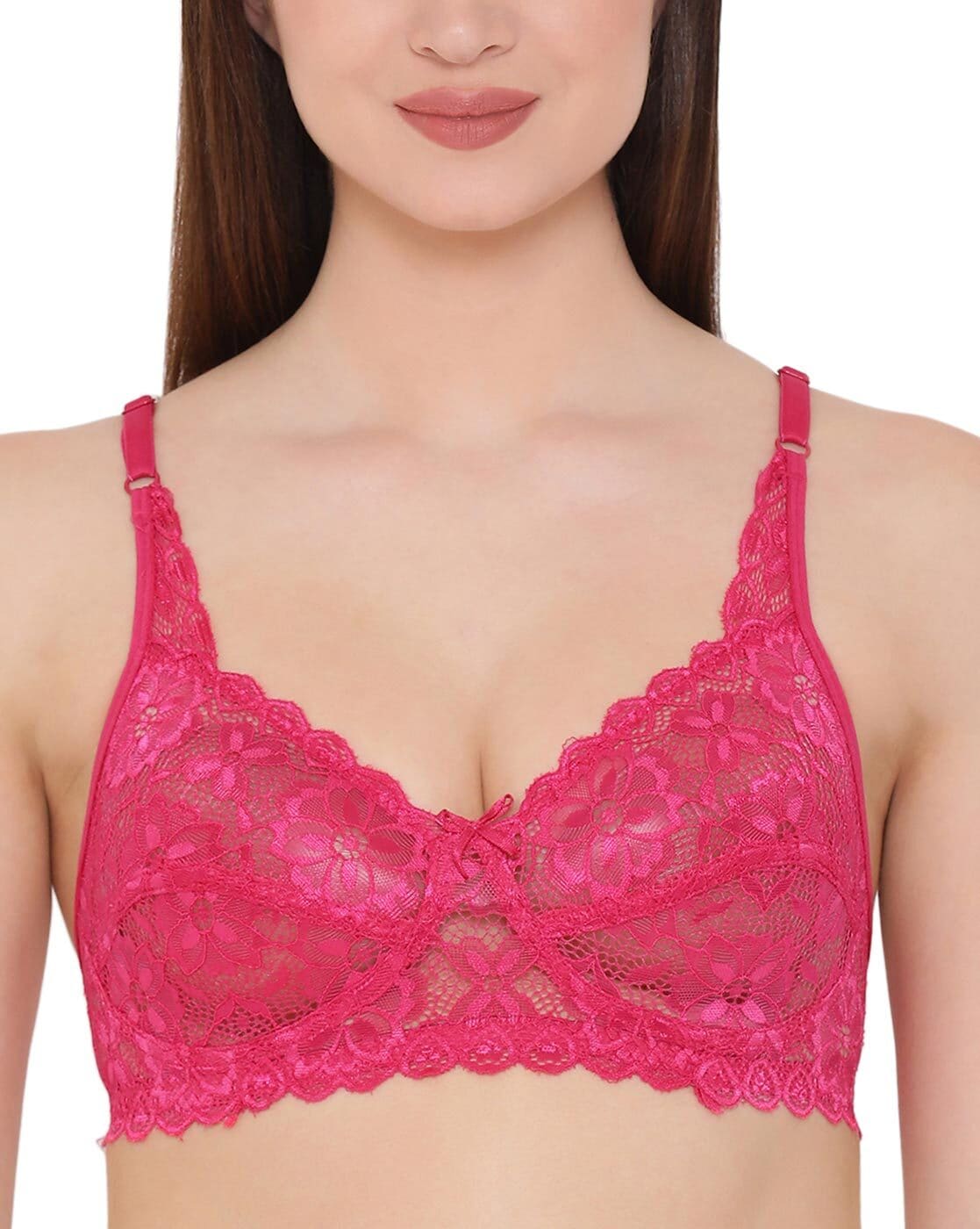 Buy CLOVIA Pink Womens Lace Non Padded Wired Front Open Bra