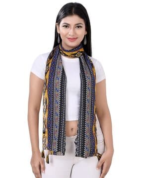 Women Printed Stole with Tassels-image-14