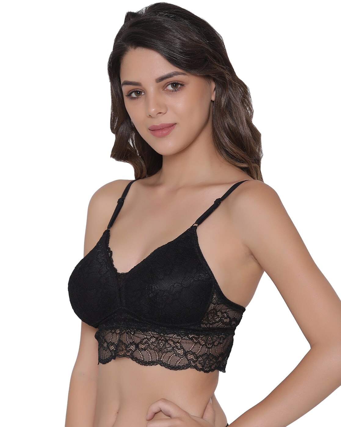 Buy Clovia Non-Padded Non-Wired Longline Bralette in Black - Lace online