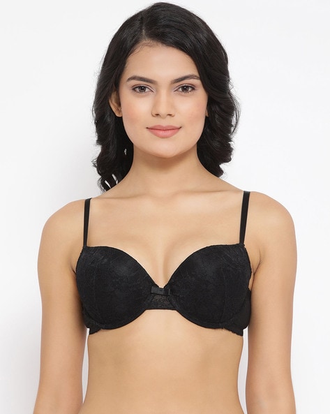 Buy PrettyCat Push-Up Padded Underwired Demi Cup T-shirt Bra With Black  Panty Online In India At Discounted Prices