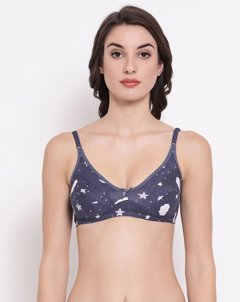 Buy Padded Non-Wired Full Cup Polka Dot Print T-shirt Bra in Navy