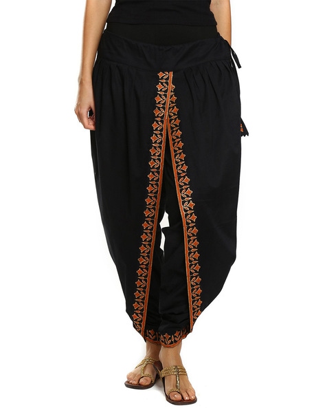 Buy Castle Lifestyle Women Black Gold Ethnic Block Printed Dhoti Pants at  Amazon.in