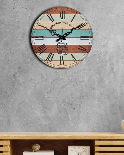 Olive Tree Striped Silent Movement Wooden Wall Clock