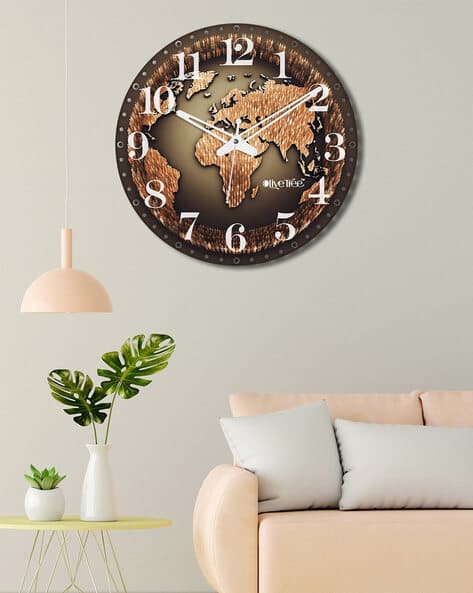 Olive Tree World Map Print Wooden Wall Clock