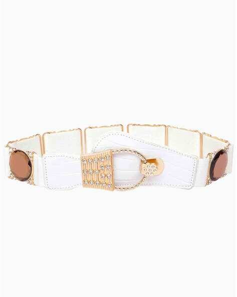 Redhorns Womens Wide White Belt Minimalist Design Elastic Fabric