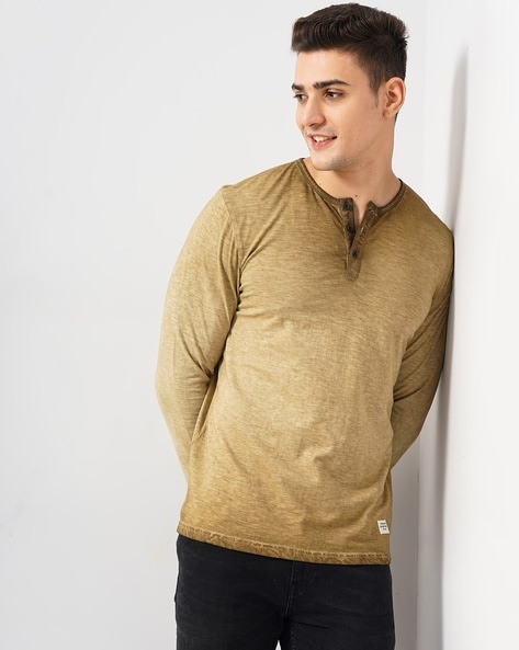 Men Washed Slim Fit Henley T-Shirt