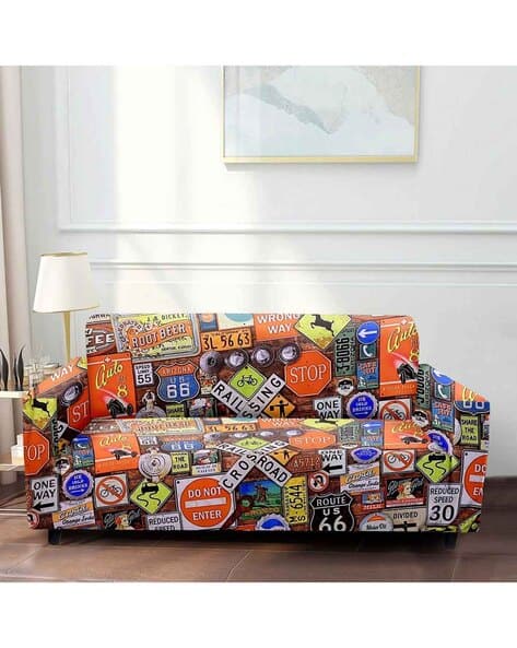 Cortina Eyelet Curtain Typographic Print 2-Seater Sofa Cover