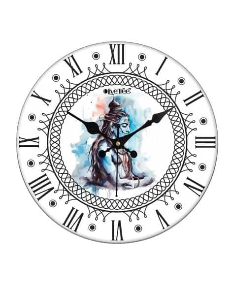 Olive Tree Shiva Print Silent Movement Wooden Wall Clock