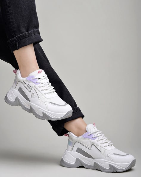 Shoetopia Women Colourblock Lace-Fastening Sneakers with Round Shape