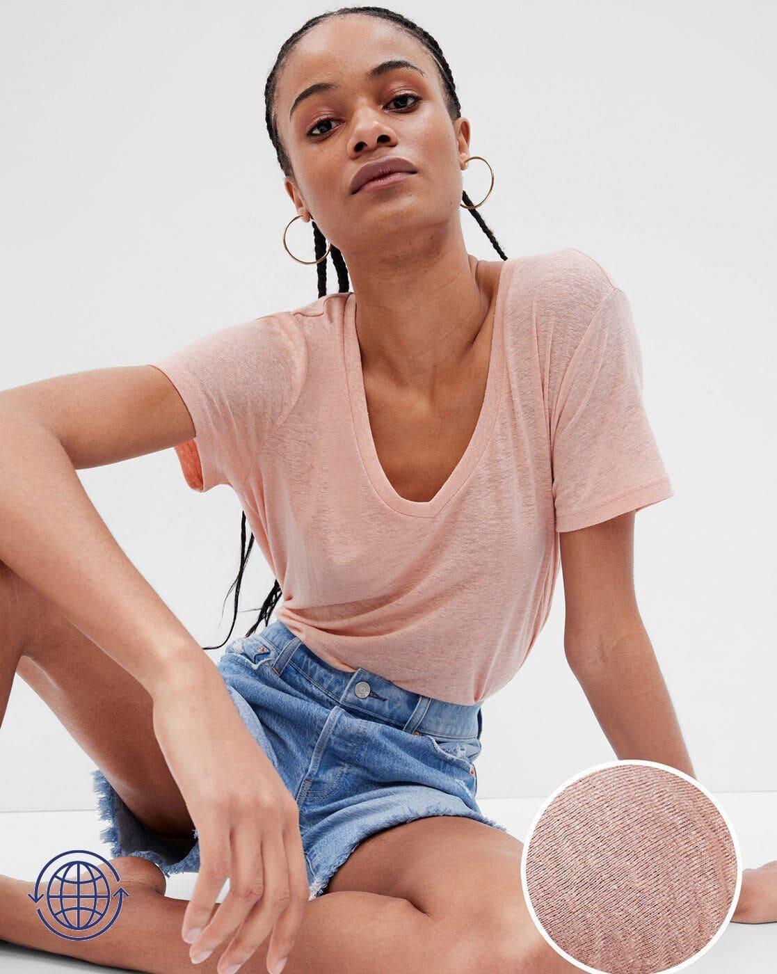 Women Relaxed Fit Linen Blend T-Shirt