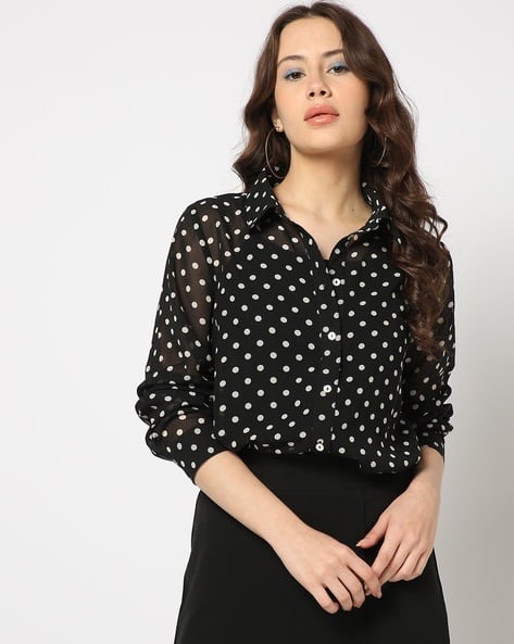 Ajio Black And White Polka Dot Jumper Women Polka-Dot Print