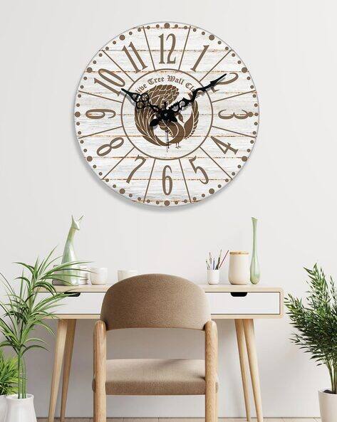 Olive Tree Peacock Print Wooden Wall Clock