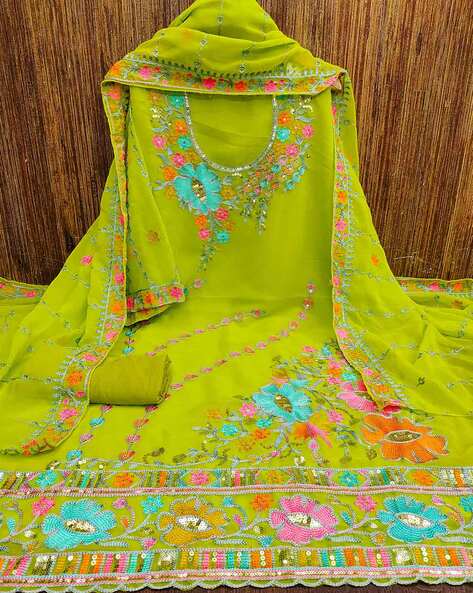 Embroidered 3-Piece Unstitched Dress Material Price in India