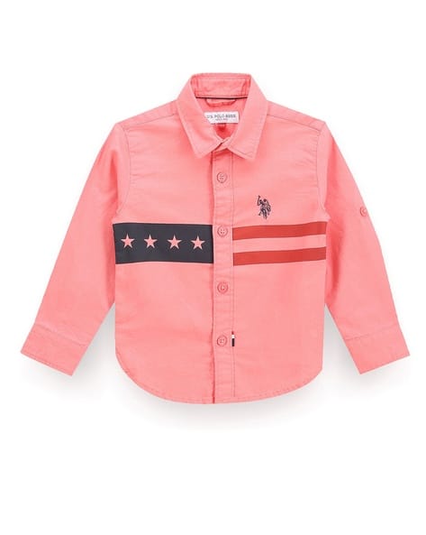 U.S. Polo Assn. Boys Flag Print Shirt with Spread Collar