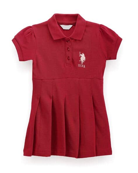 Girls Solid Cotton Polo Dress
