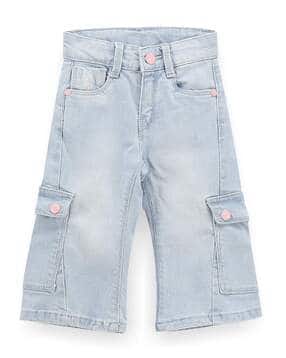 Girls Lightly Washed Cargo Jeans