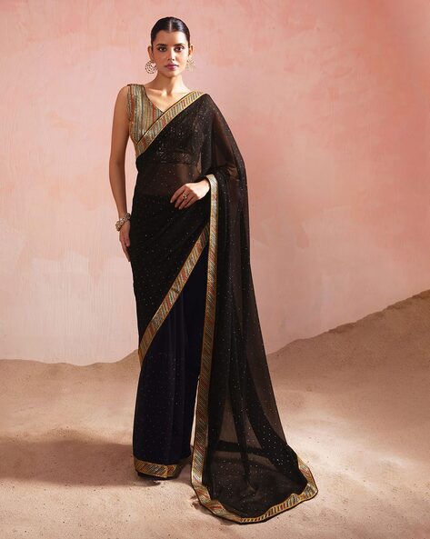 Buy Kohl Black Lattice Patterned Stone Work Saree Online in Australia  @Mohey - Saree for Women