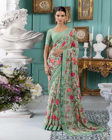 Floral print georgette sarees online hotsell