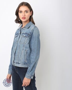 Light-Wash Denim Jacket with Flap Pockets-image-5