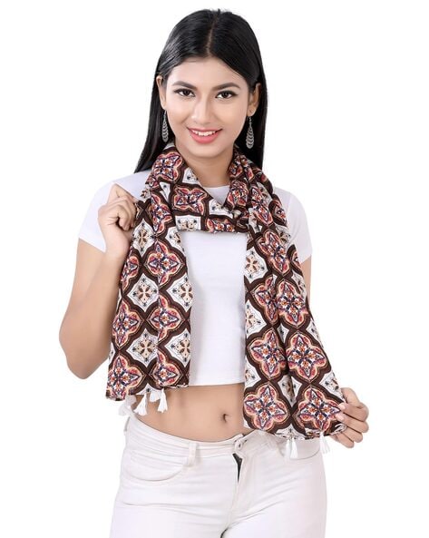 Women Printed Stole with Tasselled Hem Price in India