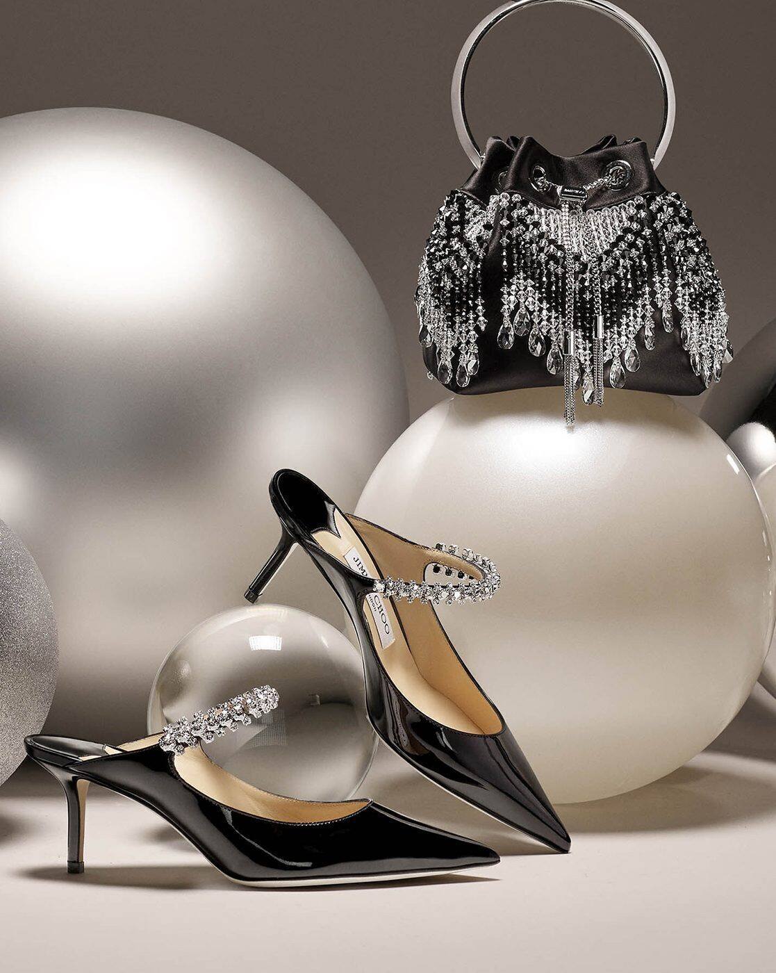 Buy Jimmy Choo Bing 65 Leather Mules with Crystal Strap | Black