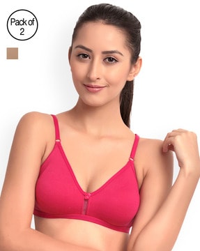 Buy Floret Non Padded Full Coverage Cotton Bra Pink (Pack of 2) online