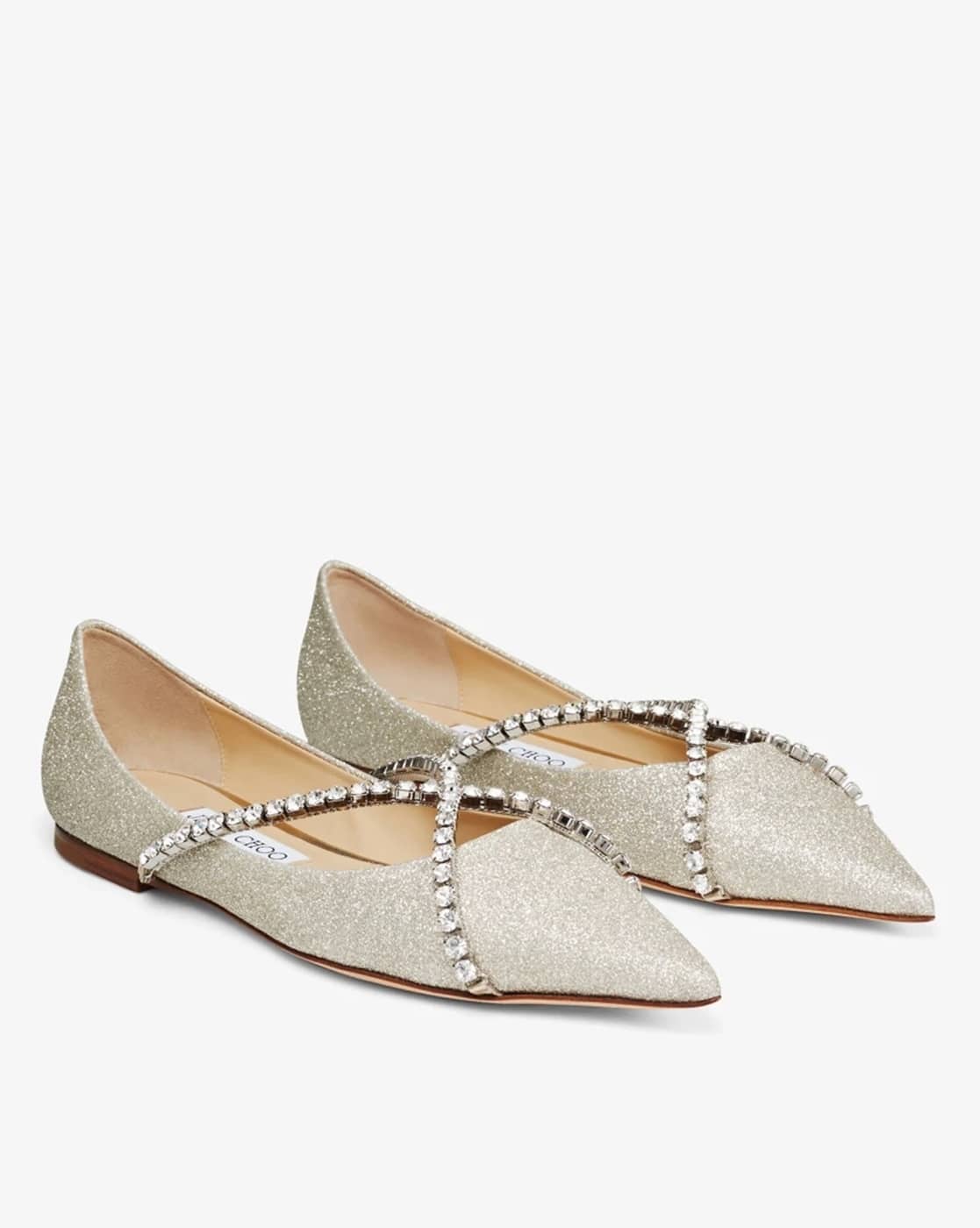 JIMMY CHOO GENEVI FLAT 38 プラチナ/クリスタル Buy Jimmy Choo Genevi Flats with Crystal Chain | Platinum Ice