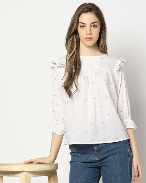 Women Micro Print Relaxed Fit Top