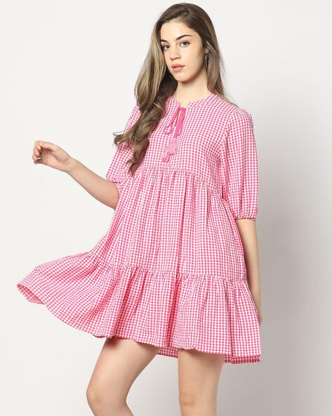 Women Checked Tiered Dress