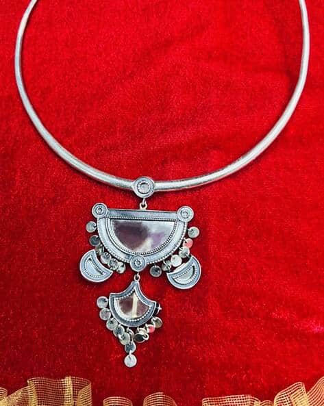 Women Sterling Silver Mirror-Studded Necklace