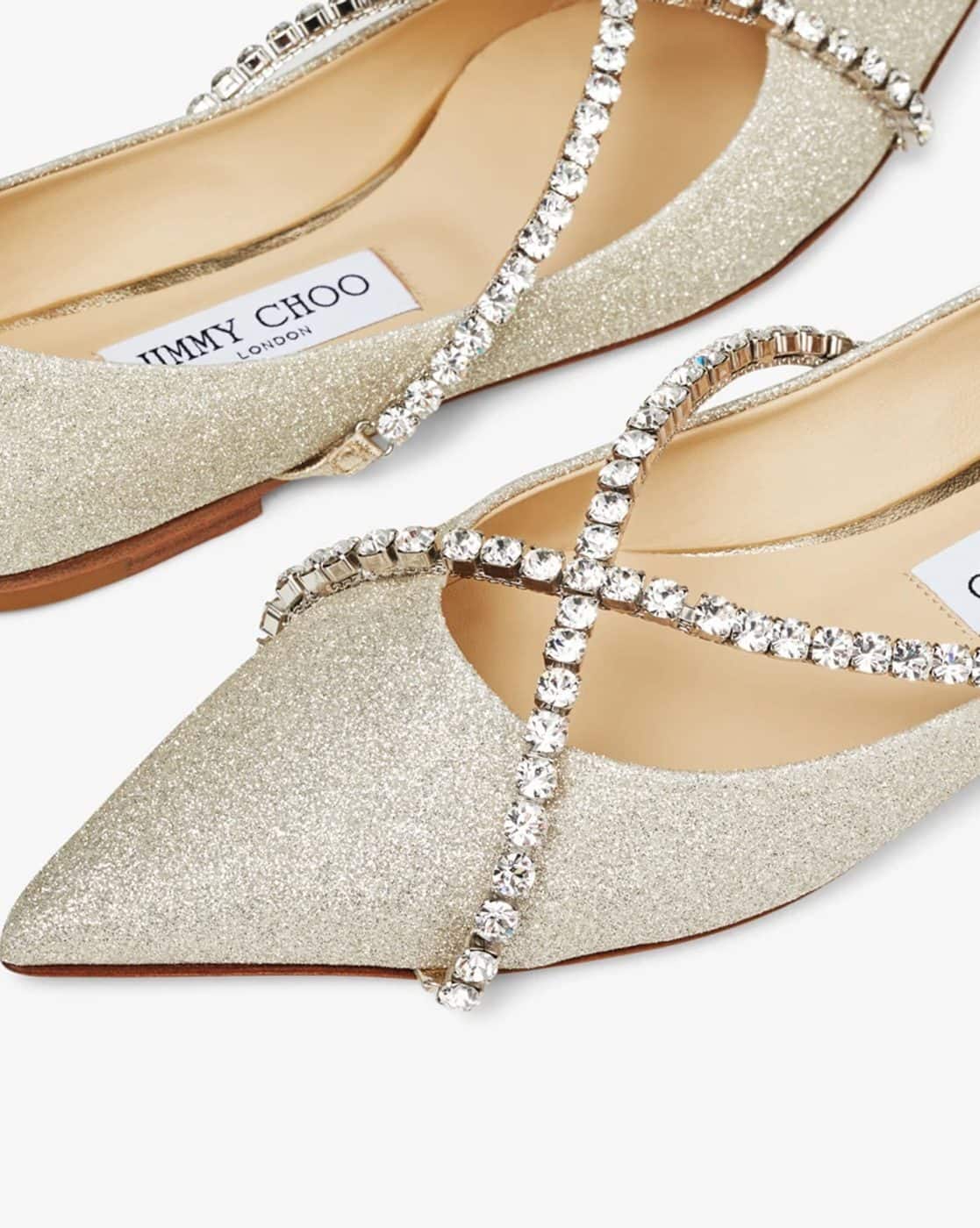 Buy Jimmy Choo Genevi Flats with Crystal Chain | Platinum Ice