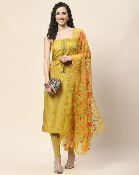 Women Floral Woven 3-Piece Dress Material Price in India