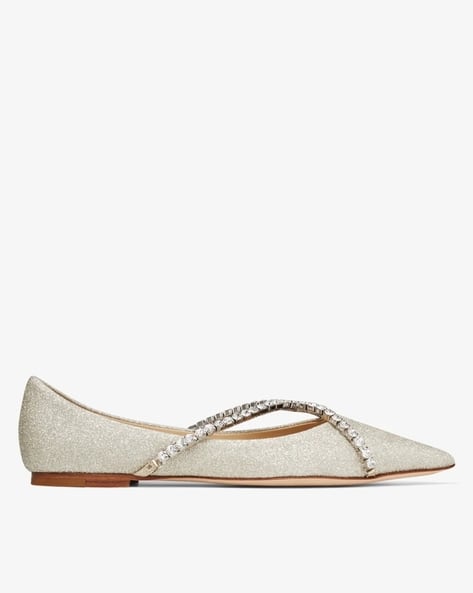 JIMMY CHOO GENEVI FLAT 38 プラチナ/クリスタル Buy Jimmy Choo Genevi Flats with Crystal Chain | Platinum Ice