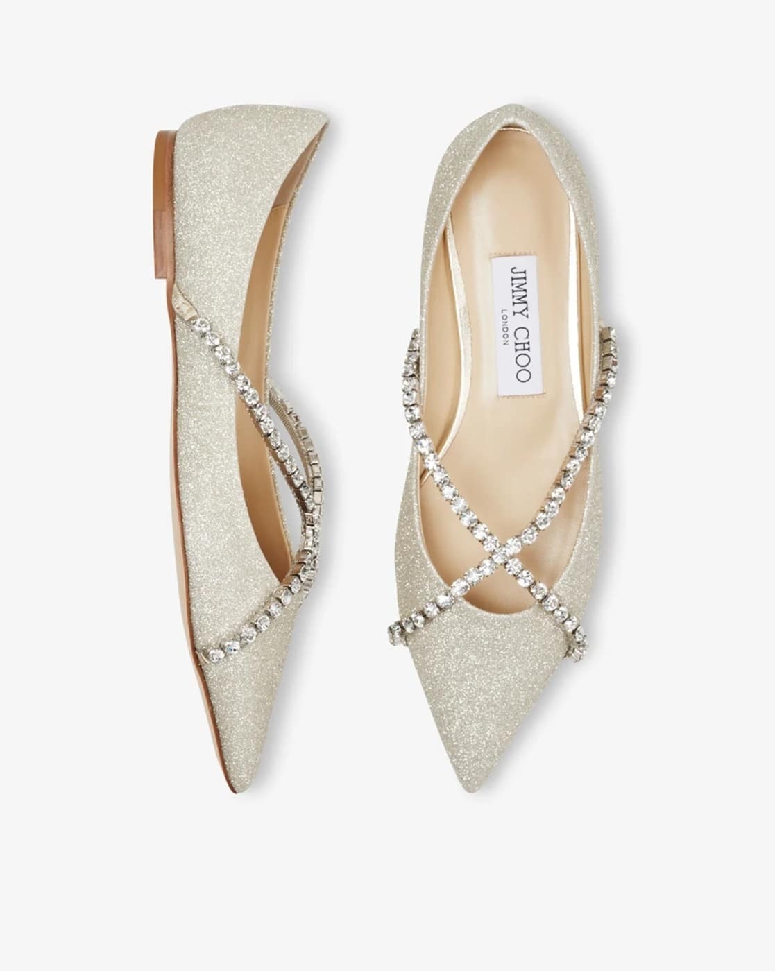 Buy Jimmy Choo Genevi Flats with Crystal Chain | Platinum Ice