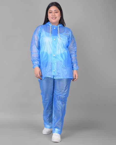 Women Hooded Raincoat with Patch Pockets