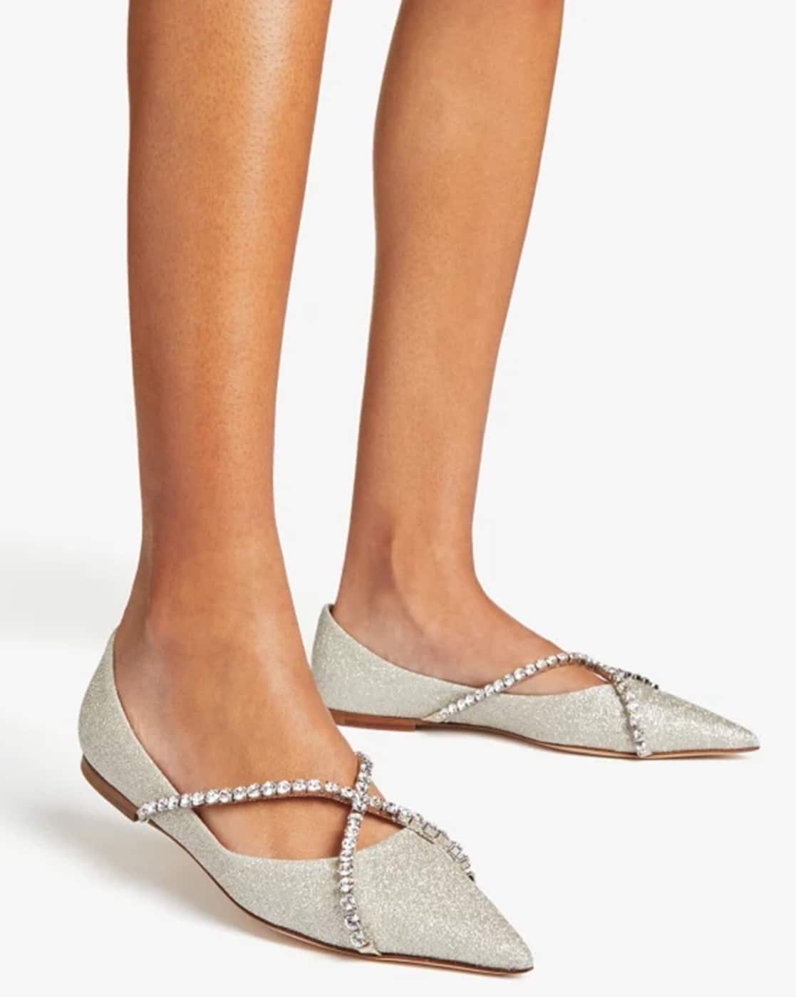 Buy Jimmy Choo Genevi Flats with Crystal Chain | Platinum Ice