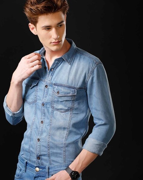 Men Slim Fit Denim Shirt