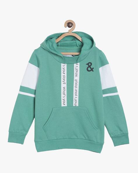 TALES & STORIES Typographic Print Hoodie with Kangaroo Pocket