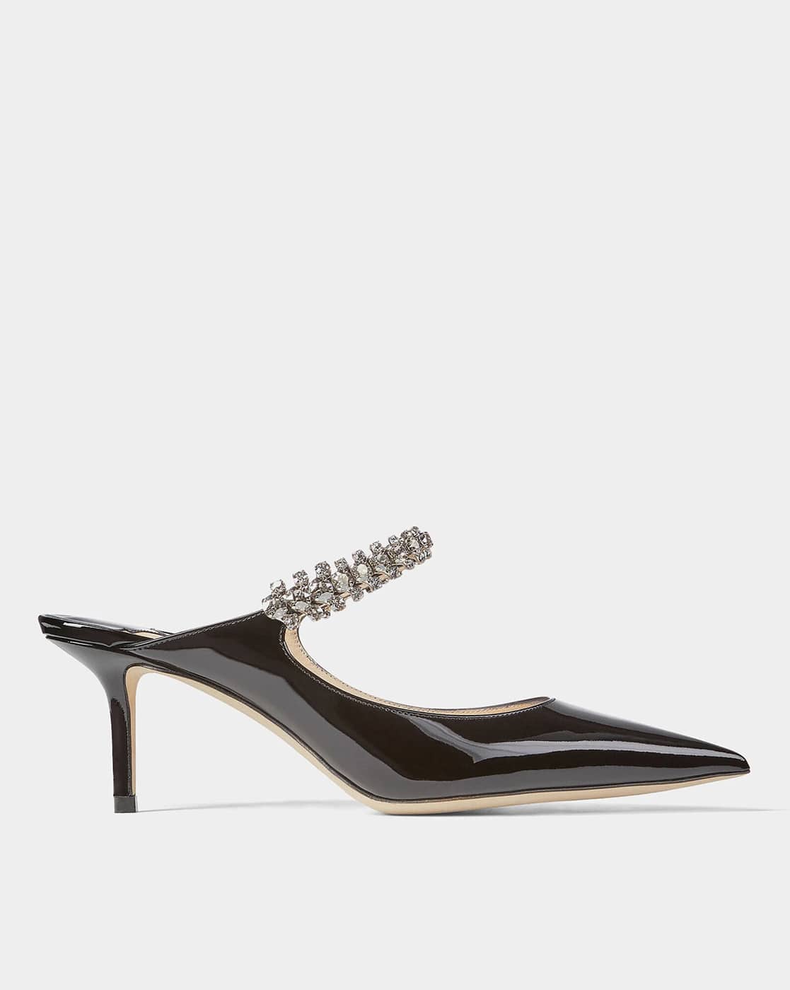 Buy Jimmy Choo Bing 65 Leather Mules with Crystal Strap | Black