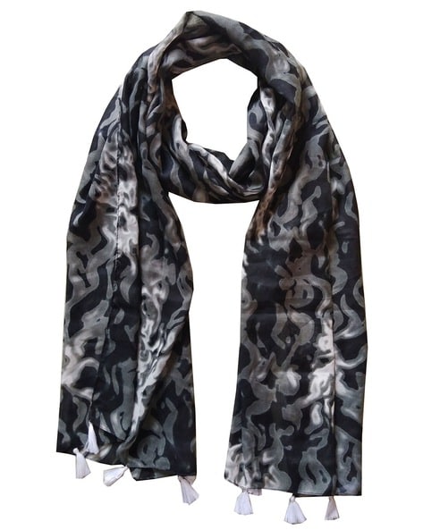 Women Camouflage Print Stole with Tassels Price in India