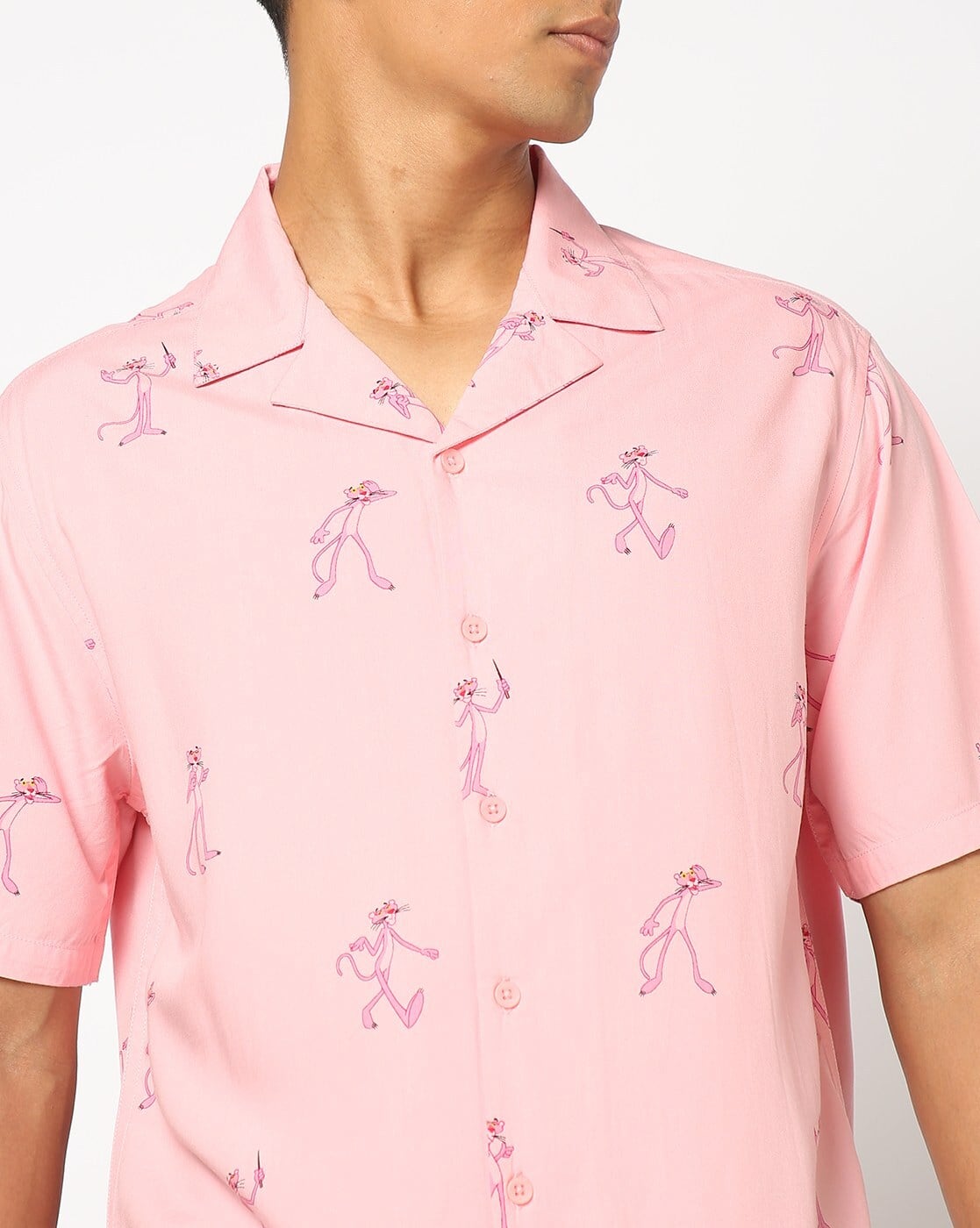 Men Pink Panther Print Relaxed Fit Shirt