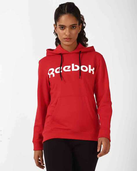 Reebok Brand Print Regular Fit Hoodie with Kangaroo Pocket